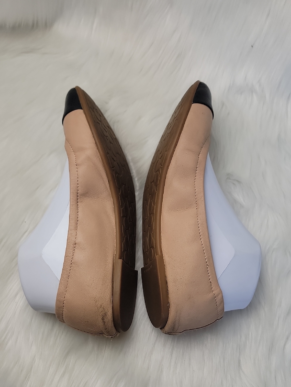 COACH Nude Black Cap Toe Designer Ballet Ballerina Slip On Logo Flats 8.5 - Picture 3 of 11